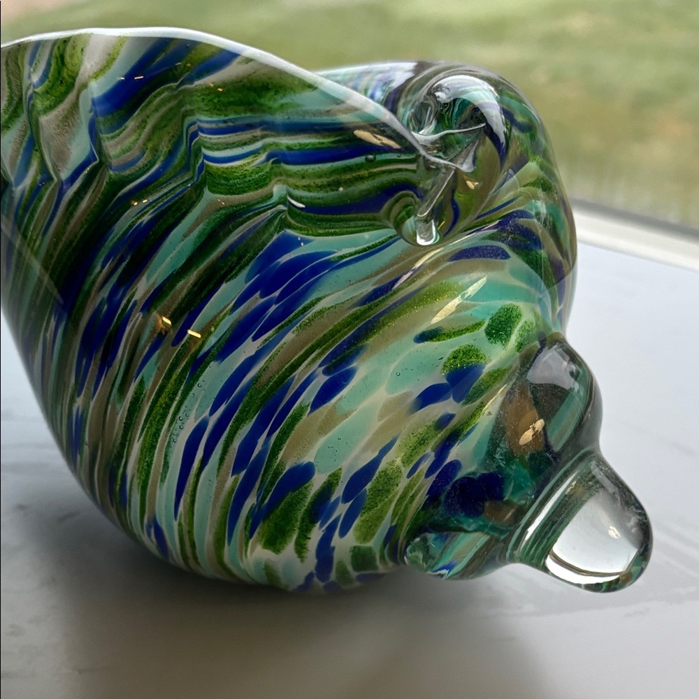 Handblown Blue & Green Swirl Glass Shell Sculpture - Picture 9 of 10